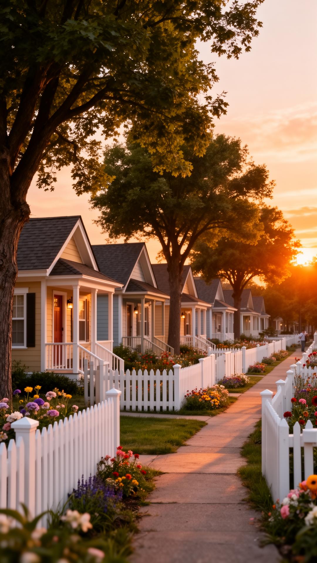 A welcoming residential community at golden hour